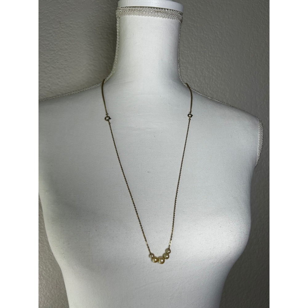 Gold Tone Convertible Faux Pearl Necklace 15 or 28.5 Inch Long Choker Graduated - Picture 2 of 4